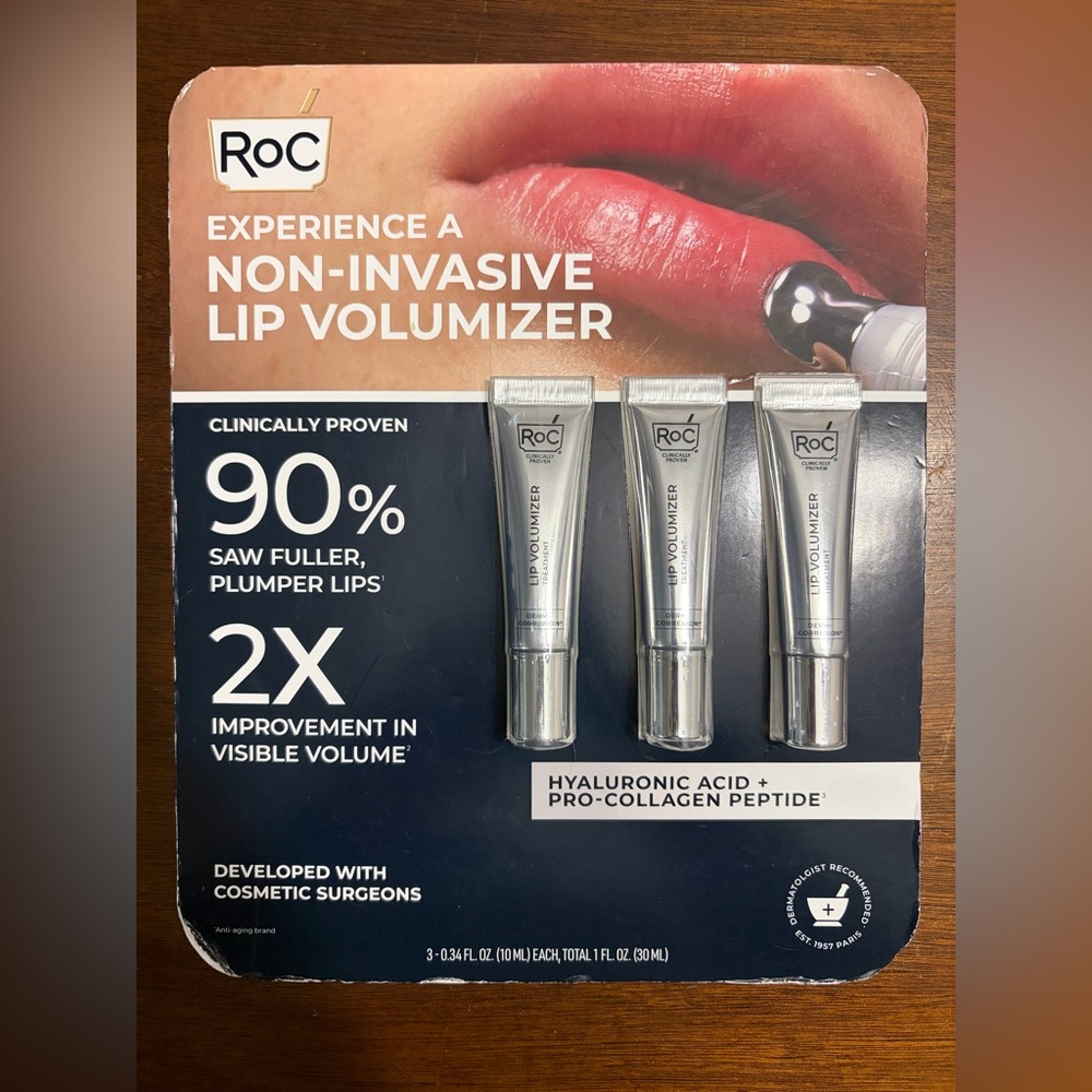 NWT RoC Non-Invasive Lip Volumizer Treatment 3-Pack 1oz Total Hyaluronic Acid.
